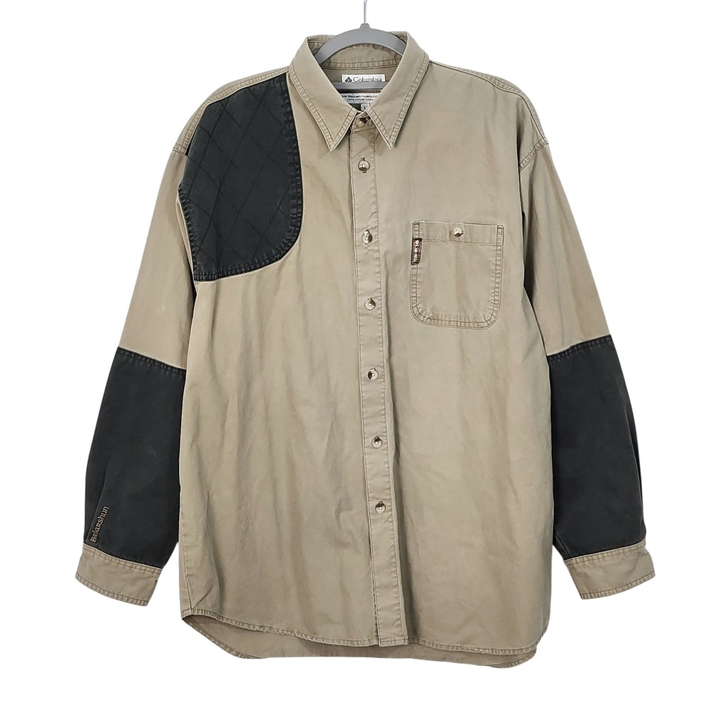 Vintage‎ Columbia Briarshun Shooting Shirt Mens Large Tan Black Hunting Outdoor